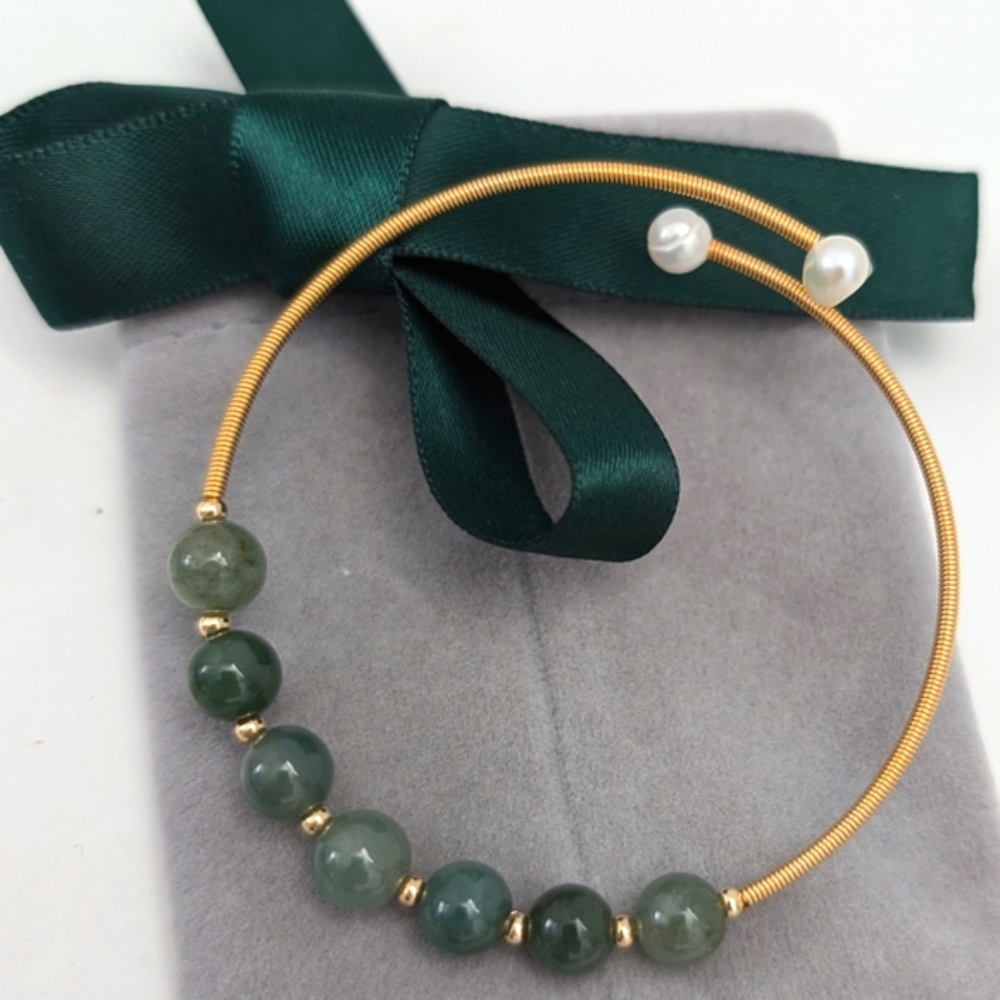 Genuine Jade Beads Bracelet with Freshwater Pearls